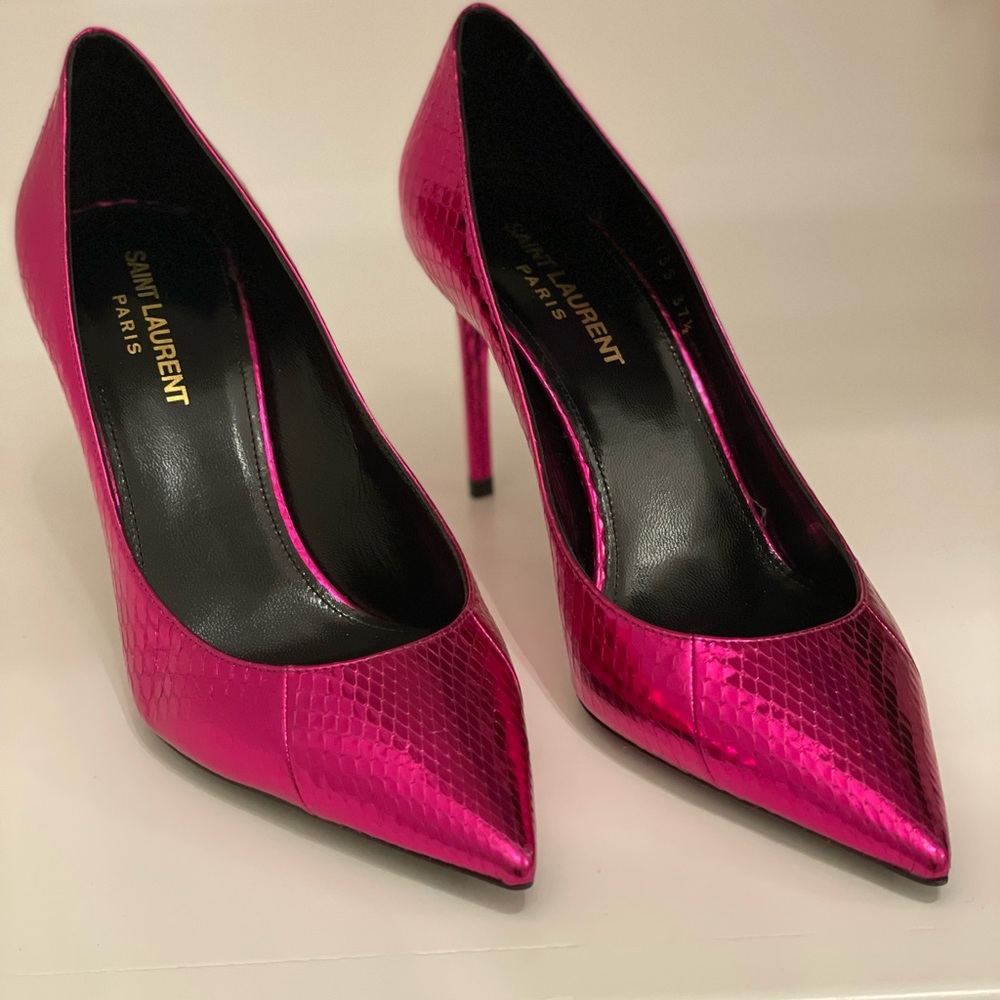 Saints Laurent Zoe Metallic Pink Snakeskin 105mm